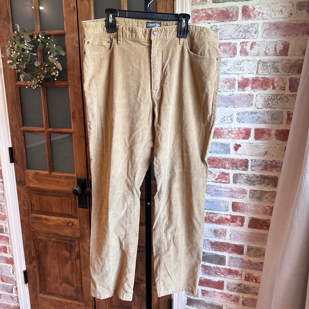 Lands End Corduroy Pants Mens Brown Square Rigger Straight Leg Classic Casual 42